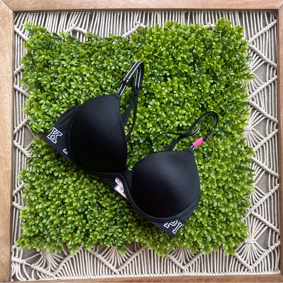 New PINK Black Bra Size 34B - Logo band / mesh - Picture 2 of 7